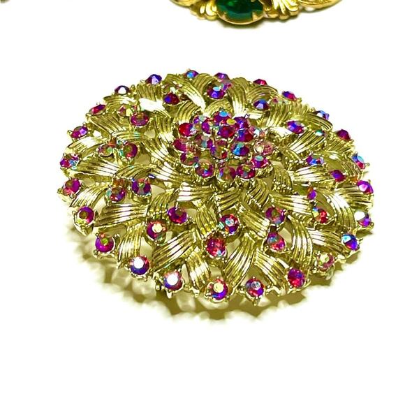 Vintage Brooch AB Red Rhinestone Vtg Estate Costume Jewelry signed Pin AU02 - Picture 3 of 6